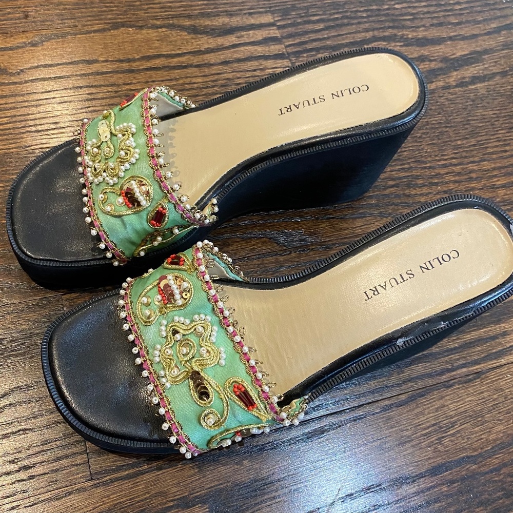 Beaded Wedge Sandals